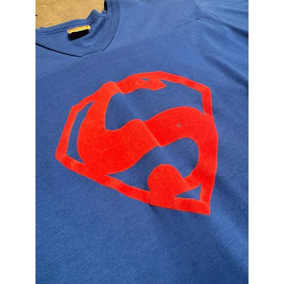Vintage 80s Superman Shirt Mens Large Blue DC Comics Short Sleeve V Neck USA - L - Picture 13 of 14